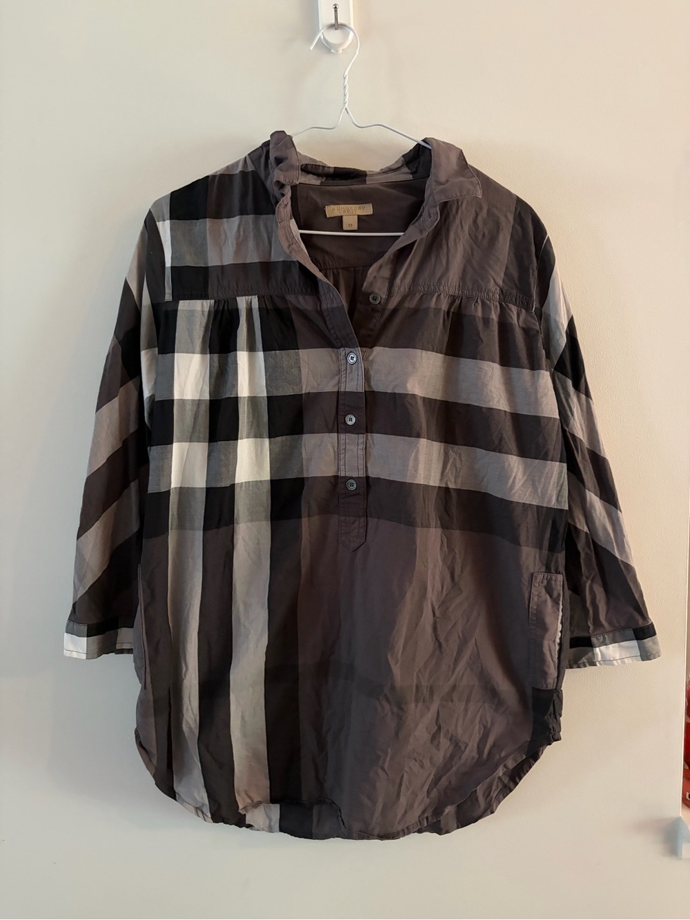 Burberry vintage Plaid Button Front button up mens shirt- Gray, Black, White